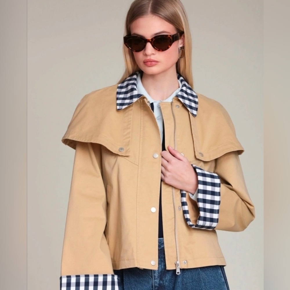 Avec Les Filles Gingham Trim Cape Jacket, Size Small or size Large New With Tags